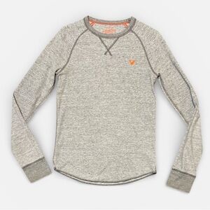 Men's Vintage Y2K American Eagle Heritage Waffle Knit Thermal Shirt Gray Orange